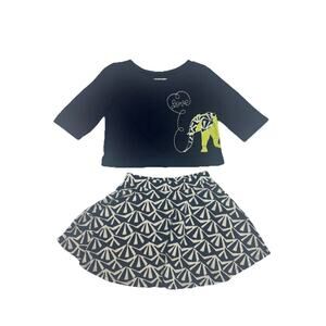 Crown & Ivy Kids 4T Elephant Top Skirt Set Navy Blue Long Sleeve Outfit